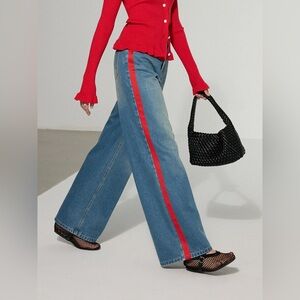 Contrast Side Striped Wide-Leg Jeans